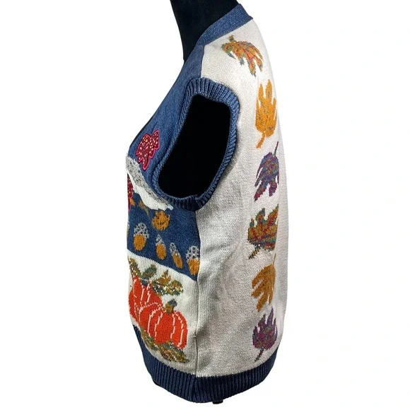 VTG Sweater Loft New York Harvest Knit Vest Apples Pumpkin S USA Autumn granny - Picture 2 of 11